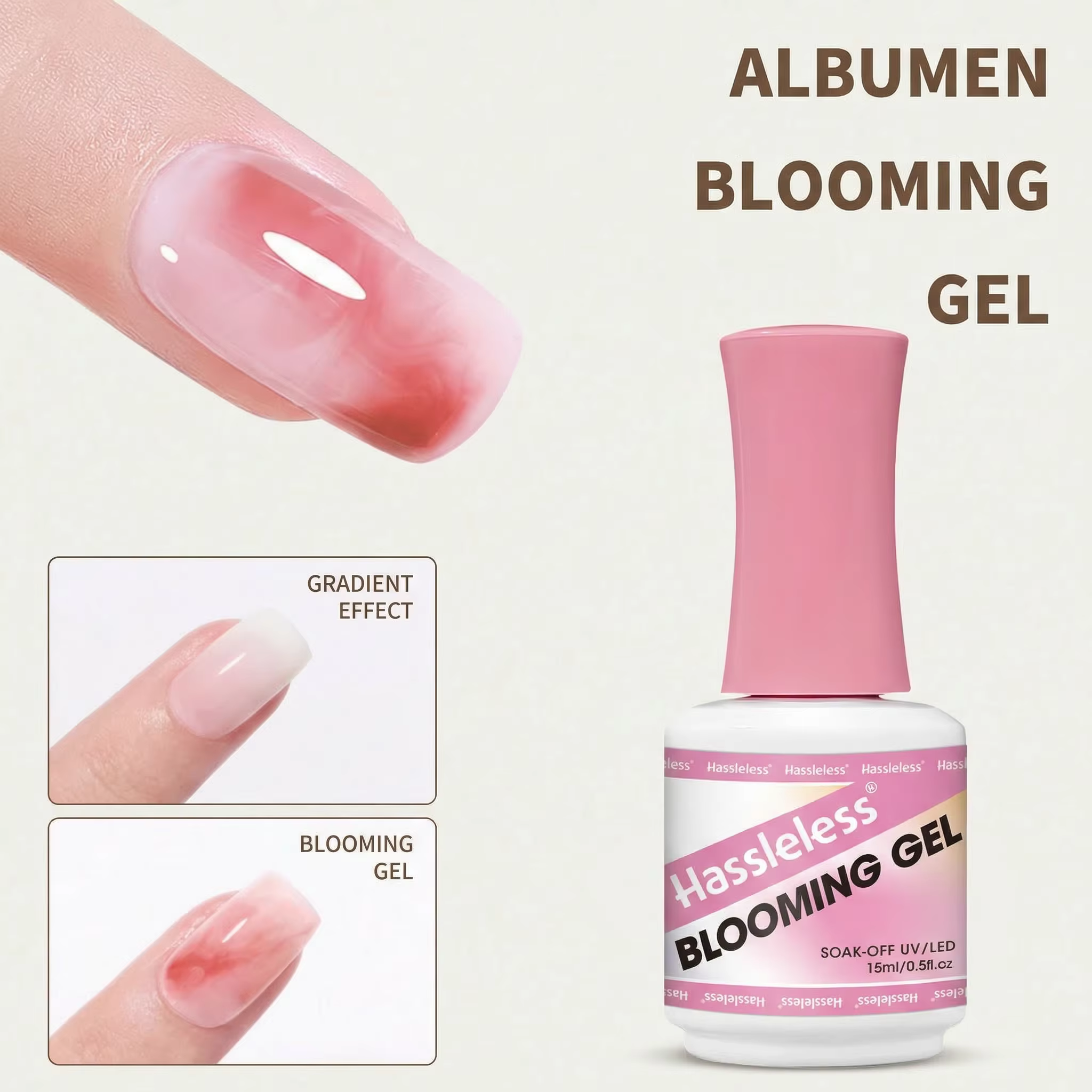 Vernis à ongles transparent effet dégradé floral Hassleless 15 ml, à faire tremper et mélanger avec 