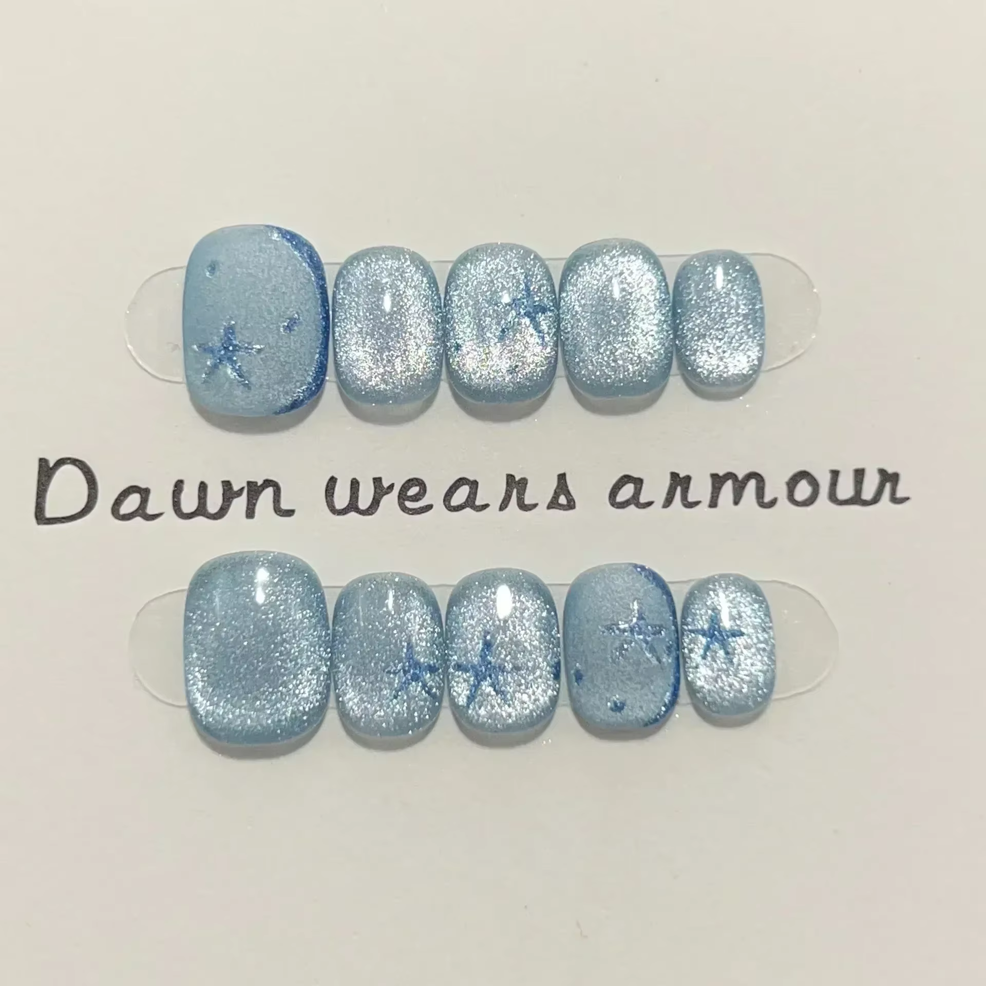 10 pièces ballerine courte presse à la main sur les ongles bleu oeil de chat faux ongles portable on