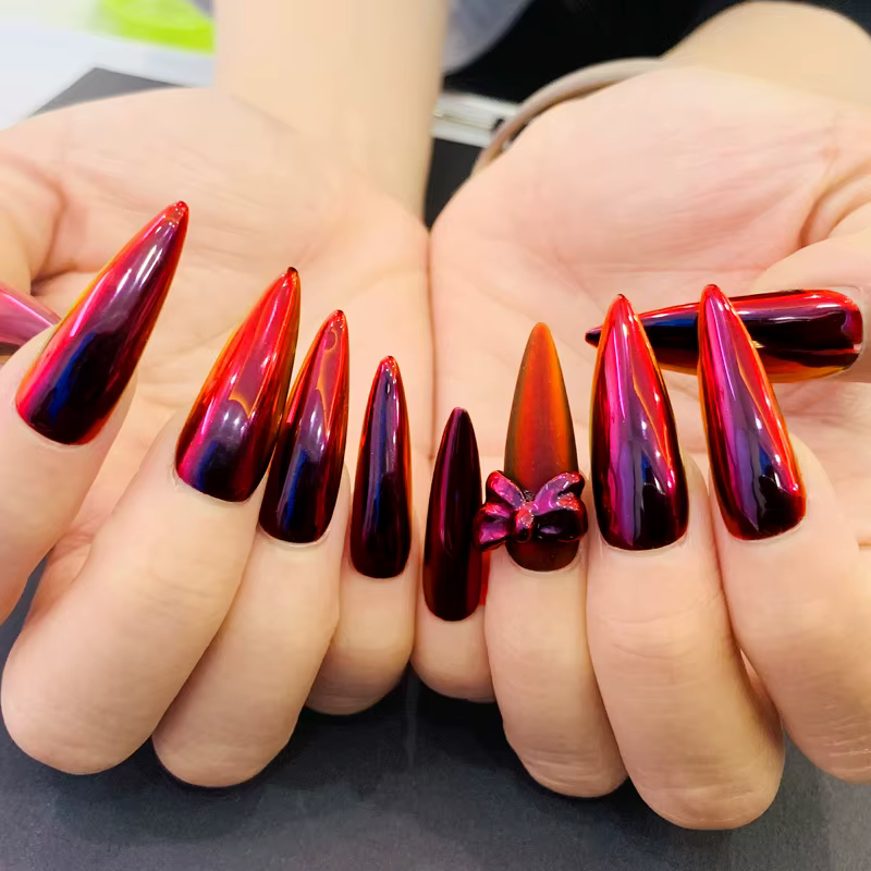HNDO rouge-noir dégradé de couleurs miroir pour ongles poudre chromée paillettes caméléon manucure p