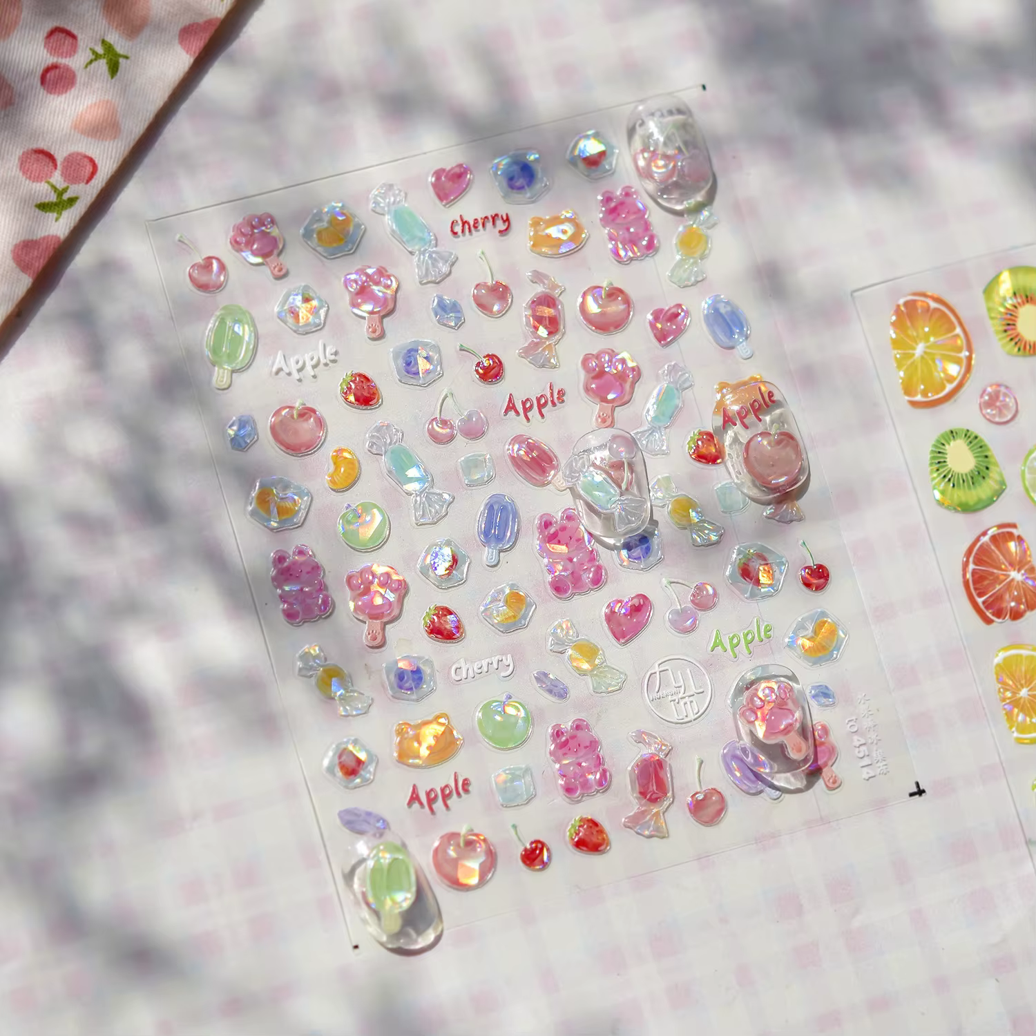 Autocollants pour ongles colorés en gelée de citron 5D, Fruits sucrés, dessin animé Calw Bear Candy,