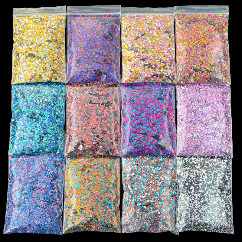 50G holographique mixte hexagone gros paillettes Laser brillant irisé Nail Art paillettes résine tra