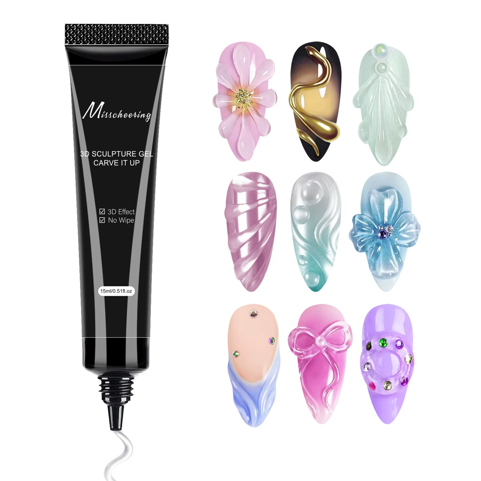 Gel 3D Transparent pour Nail Art, modèles de bricolage, imperméable, sans lingette, sculpture, colle