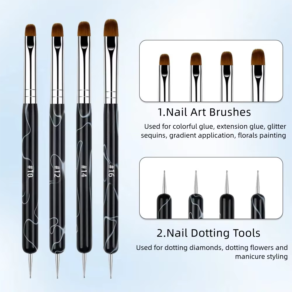 Ensemble de pinceaux pour Nail Art français, 4 pièces, brosse bidirectionnelle pour Nail Art avec ou