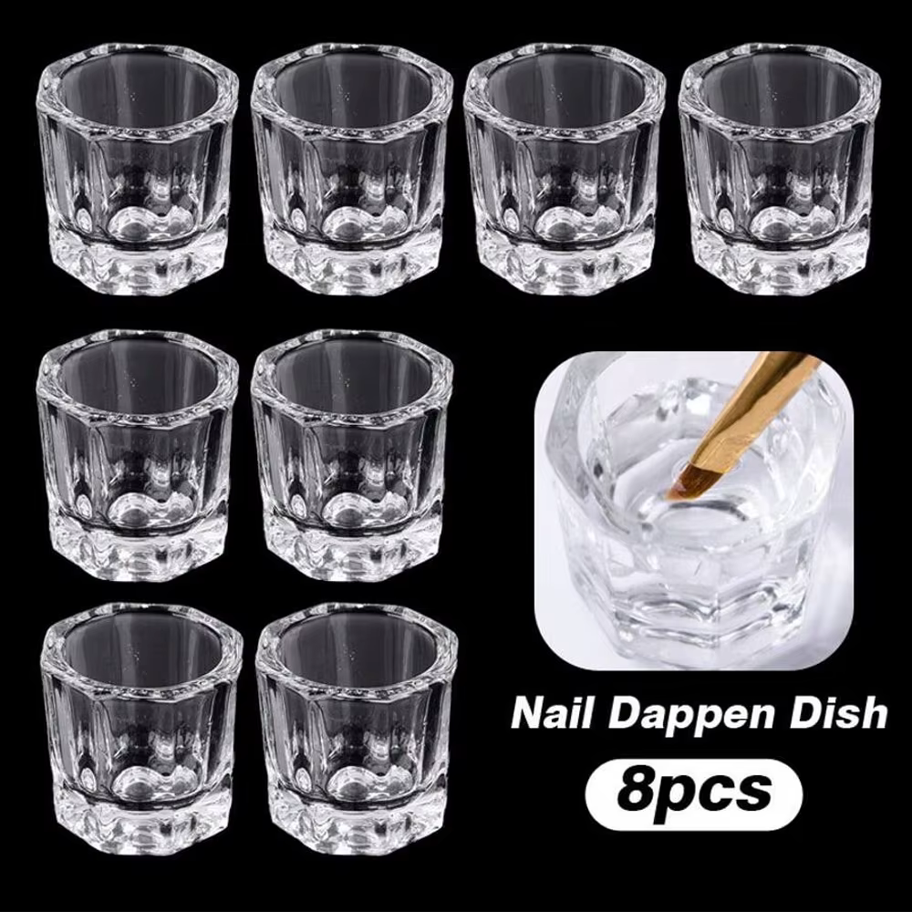 Mini verre cristal acrylique transparent, petite poudre octogonale, tasse à ongles liquide, brosse d