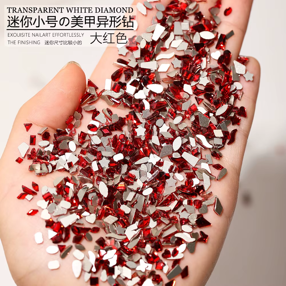 Mini biscuits 3D en verre pour nail art, 100 pièces/sac, multi-saillies, clair/AB/rouge/or, Rotterda