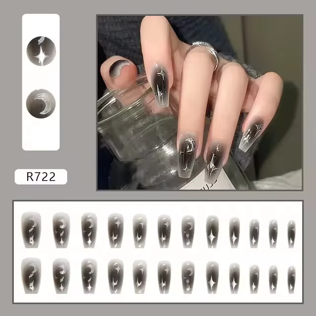Feuille fraîche 24 pièces faux ongles français longs avec 1 autocollants de colle gelée vente en gro