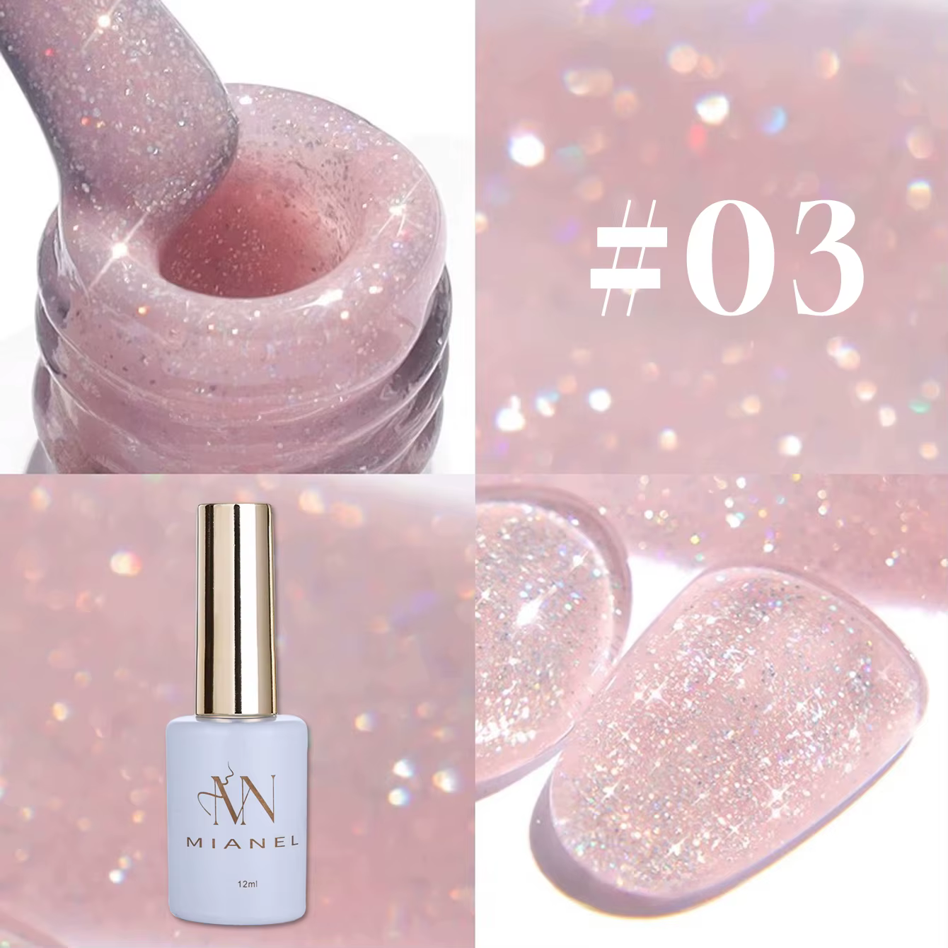 MN 1-9PCS Série de vernis à ongles gel rose, bleu, blanc, vert avec paillettes scintillantes et effe