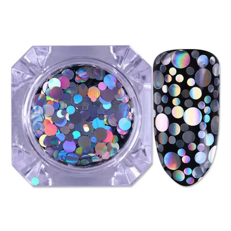 Paillettes pour ongles de taille mixte, paillettes holographiques argentées, losange rond coloré