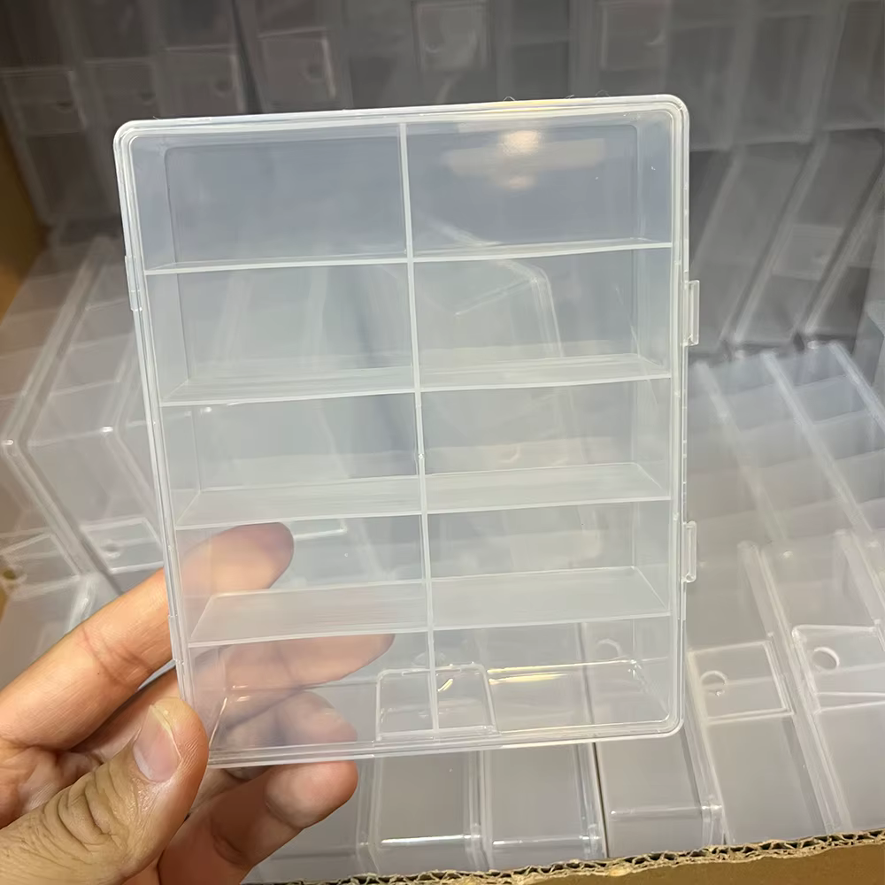 Boîte de rangement transparente vide pour feuilles d'ongles, 10 grilles, en plastique, pour bijoux, 