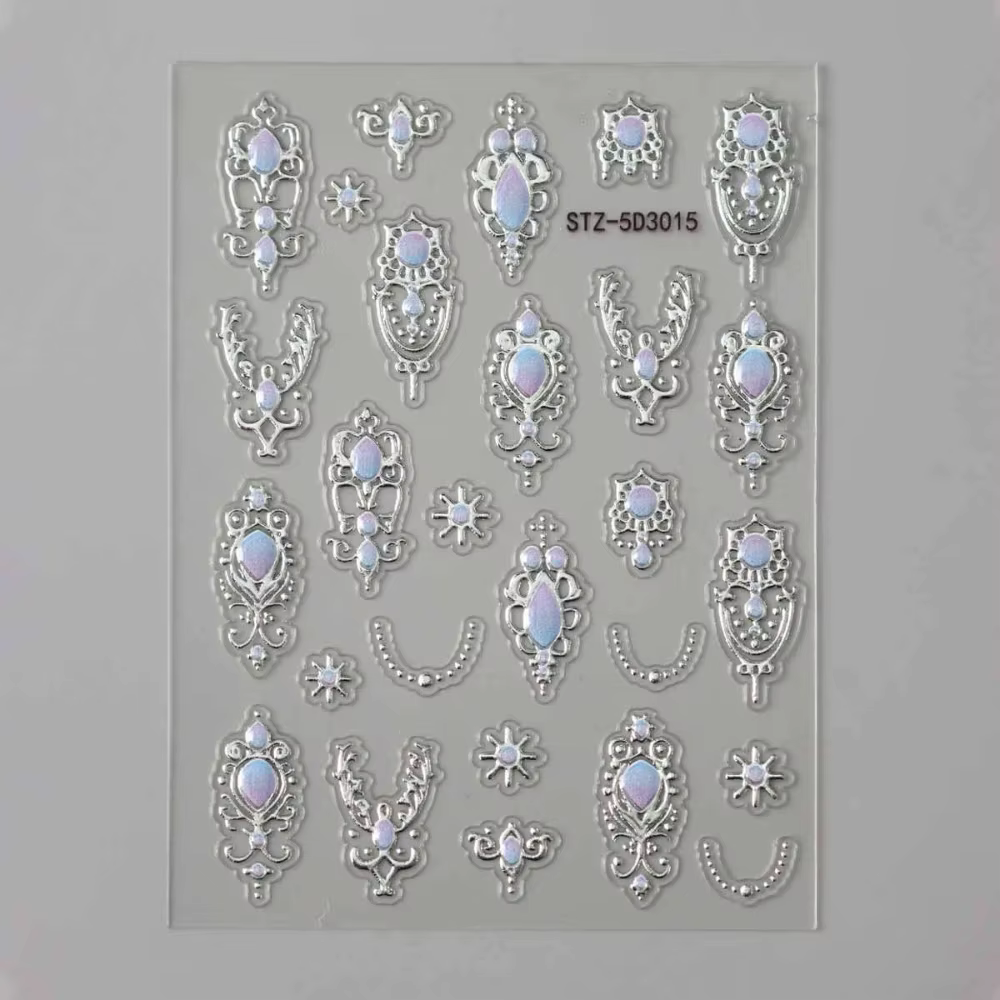 Autocollants d'art d'ongles 5D luxueux, finition brillante, style rétro baroque, sceptre, autocollan