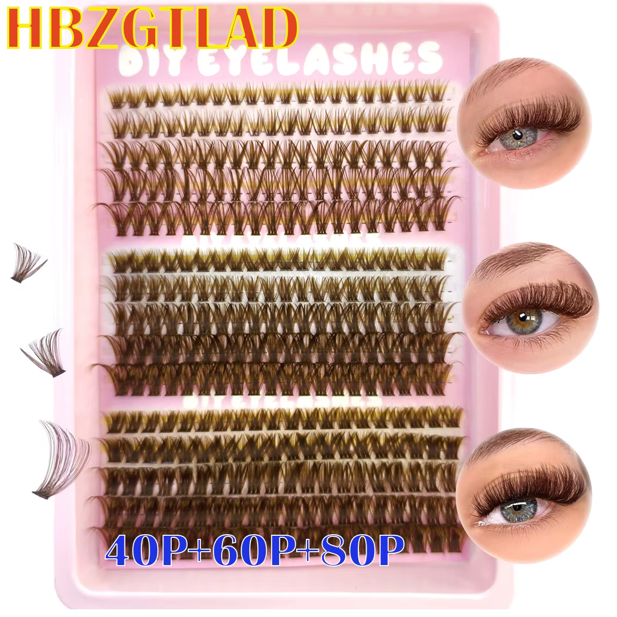 HBZGTLAD Spikes 40P-120P grappes de cils marron naturellement 240 grappes faux cils extensions de ci