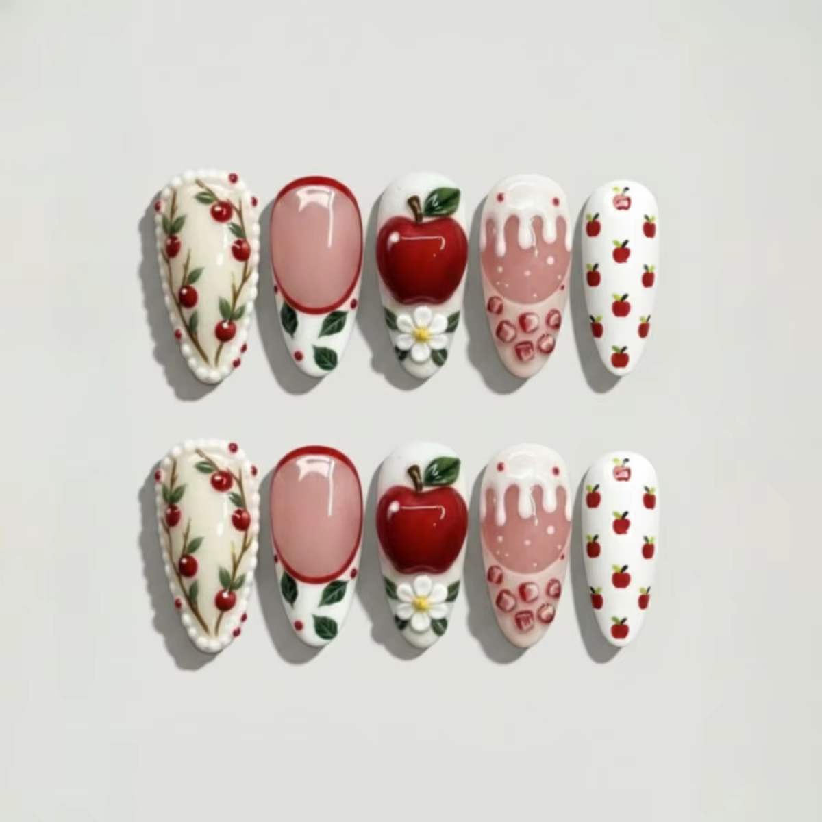 24 faux ongles mignons en dentelle à nœud, rose, marron, à pois, forme amande, à presser, pointes fr
