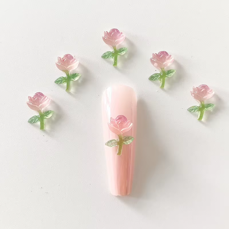 Breloques pour Nail Art, rose pêche, Kawaii, fruits d'été, fleur, papillon, décorations pour ongles,