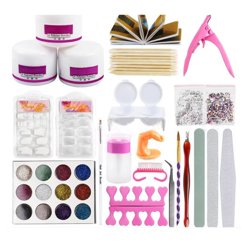 Kit d'ongles en acrylique 23 en 1 pour débutants, poudre acrylique à paillettes de 12 couleurs, blan