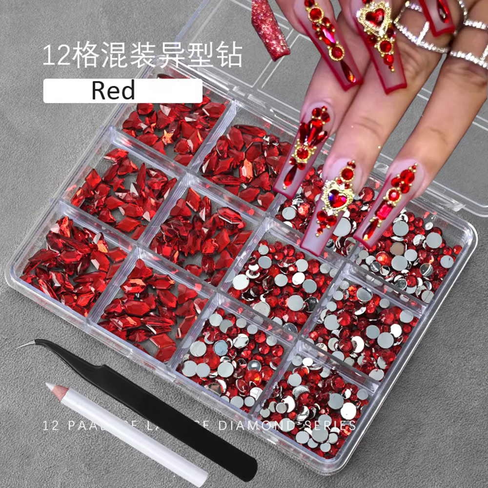 12 grilles 3D Champagne or Nail Art strass multi-formes Flatback cristal diamant breloques pour ongl