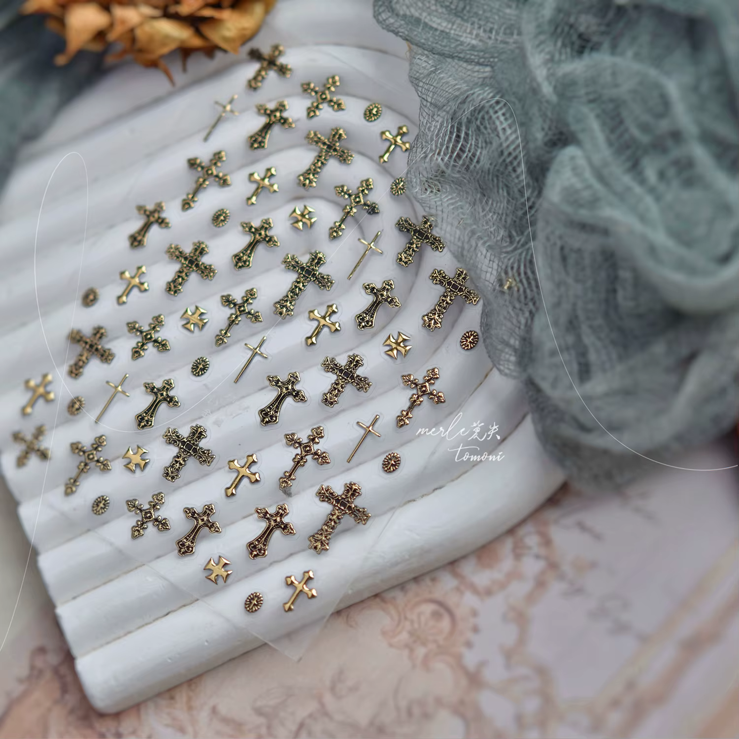 Autocollants pour ongles rétro croix, accessoires de Nail Art, or argent bronzant, multi-stely croix