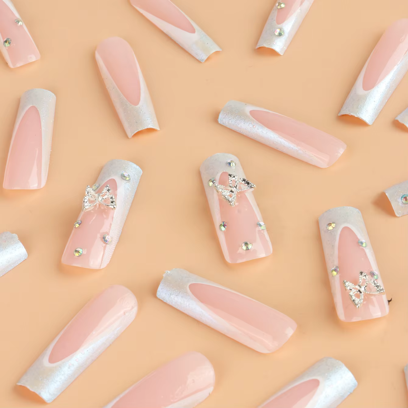 Nail French Pipe Stereo Bear Bow, Fake Pearl Manucure N64.