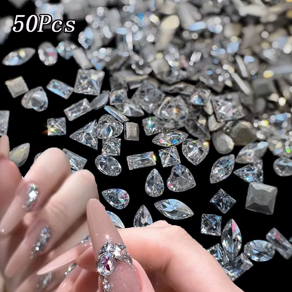 50 pièces taille mixte fond plat Zircon diamant breloques pour ongles 2-3mm pierres précieuses Mini 