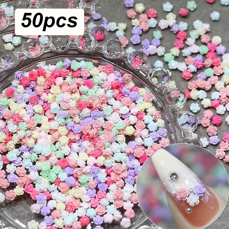 Mélange coloré Mini camélia Rose Lily résine Nail Art strass décorations fraise nœud papillon manucu