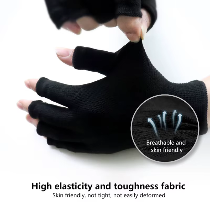 Gants fins anti-UV noirs pour ongles, bouclier de gel UV, outils d'art d'ongle de manucure sans doig