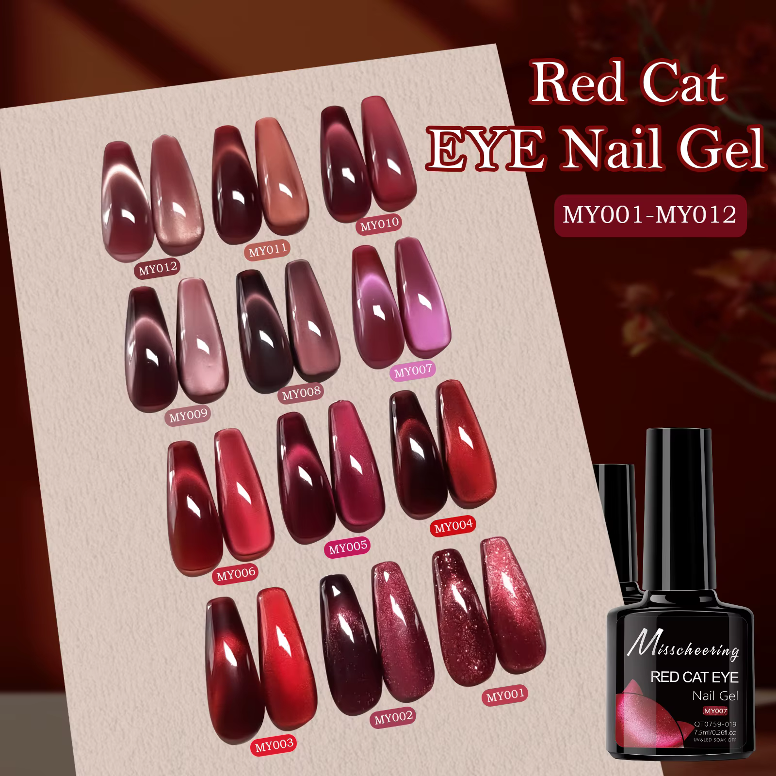 7.5ml rouge rubis oeil de chat Gel magnétique vernis à ongles pour ongles orteils bricolage verre ét