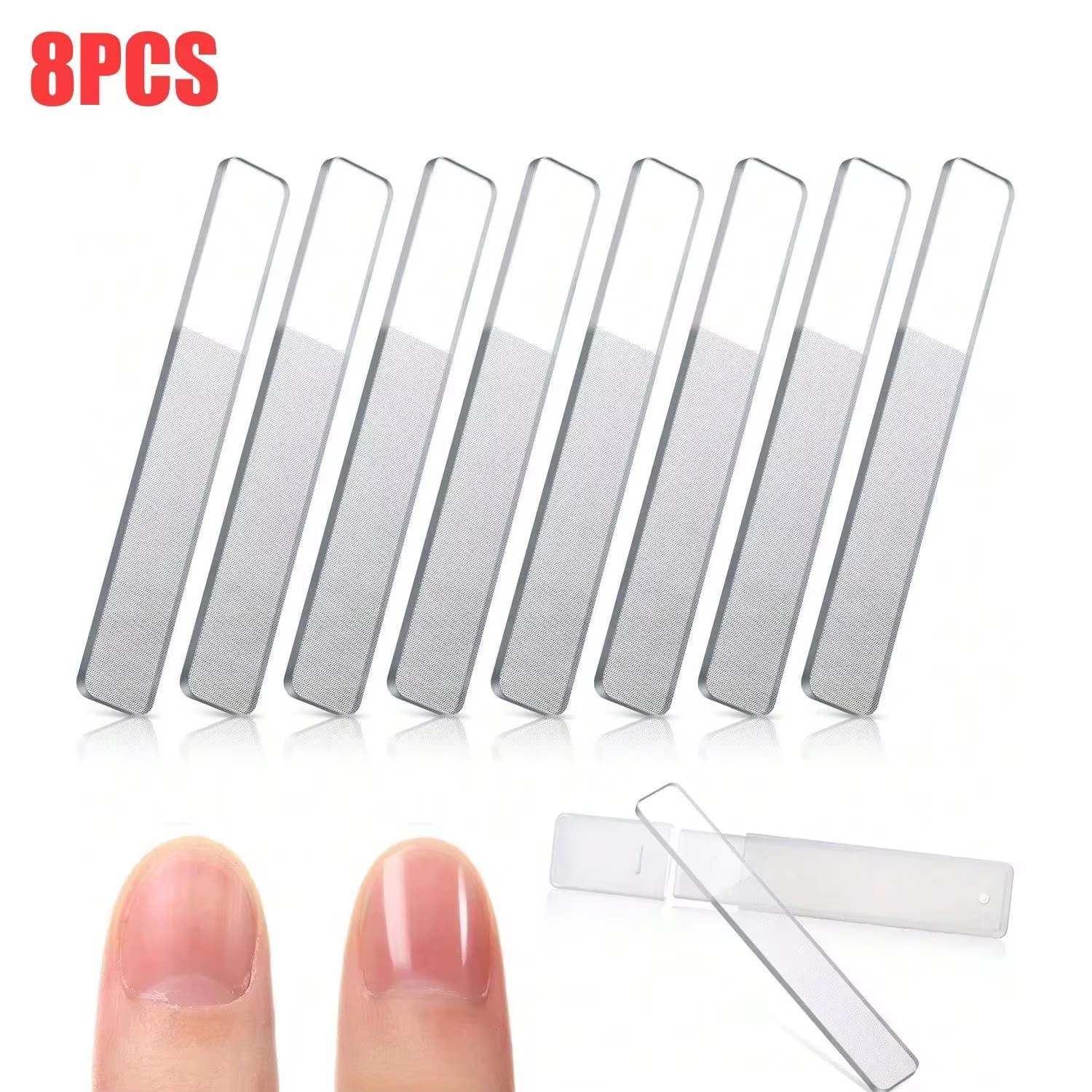Kit de 8 Limes à Ongles Portables en Verre Nano, Outil de Soin des Ongles en Verre Cristal pour Manu