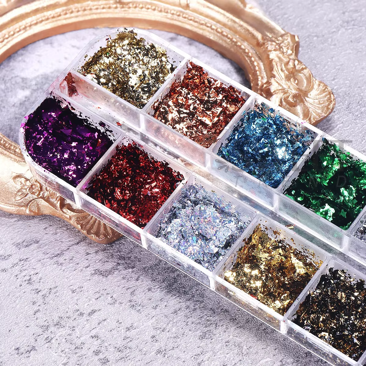 Feuilles d'or Double couleur 12 grilles, magnifiques paillettes pour ongles, scintillantes irréguliè