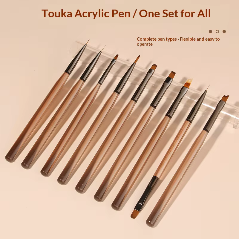 Ensemble de pinceaux pour nail art de style japonais, manche semi-transparent, pinceau double embout