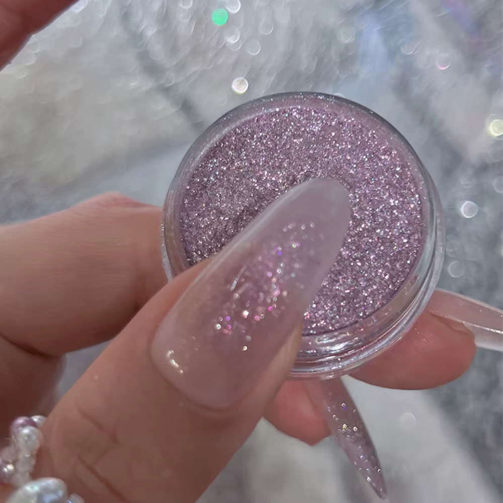 Poudre à paillettes rose scintillante pour ongles, 1 pot, diamant cristal holographique irisé, Pigme