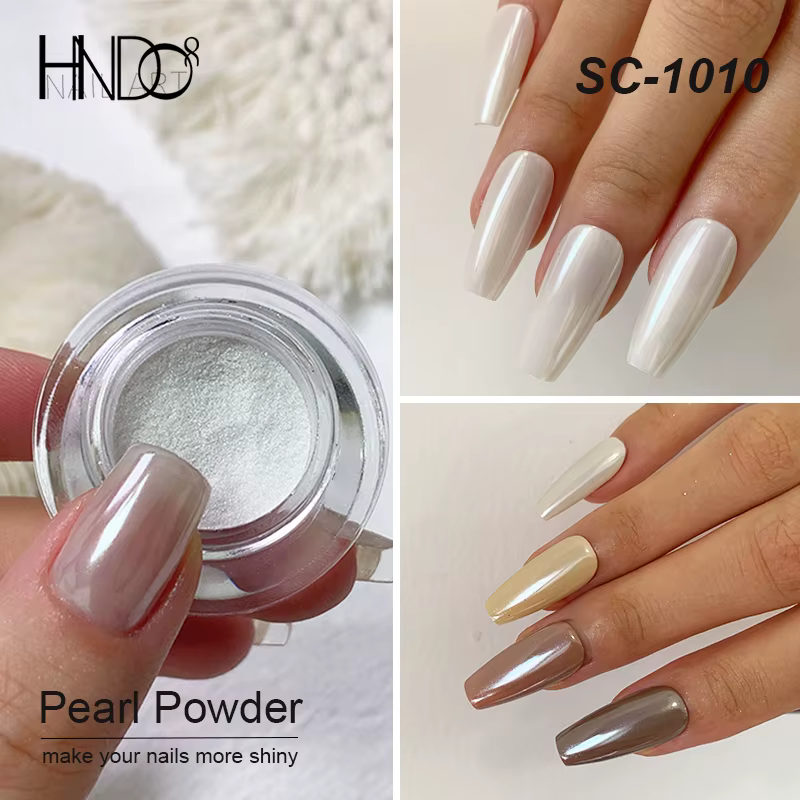 HNDO blanc perle poudre coquille frottant la poussière chromée effet brillant pour manucure bricolag