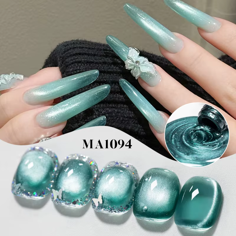 MEET ACROSS 7ml Gel magnétique œil de chat émeraude foncé, vernis holographique brillant semi-perman