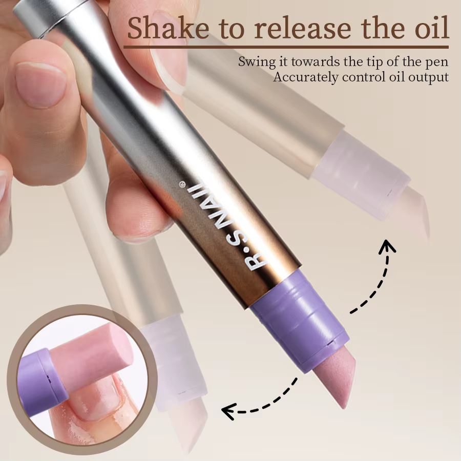 RSNAIL Stylo à huile pour cuticules 3 en 1 avec poussoir à ongles en céramique pour ongles secs et e