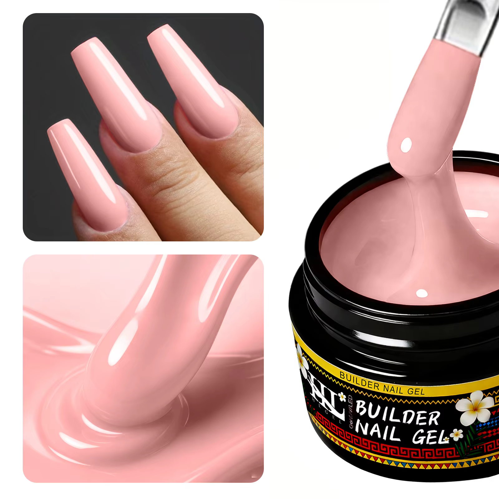 HL Gel de construction auto-nivelant 20g, rose laiteux 20ml, pour extension et construction d'ongles