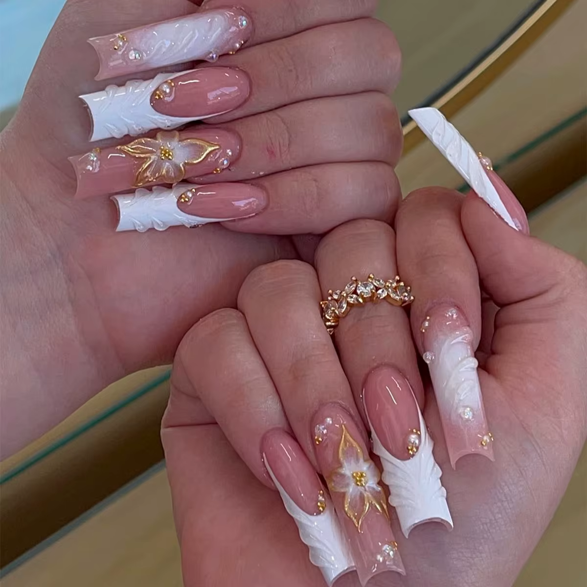 Faux ongles carrés moyens avec colle, 24 pièces, fleurs roses Blush, couverture complète, acrylique 