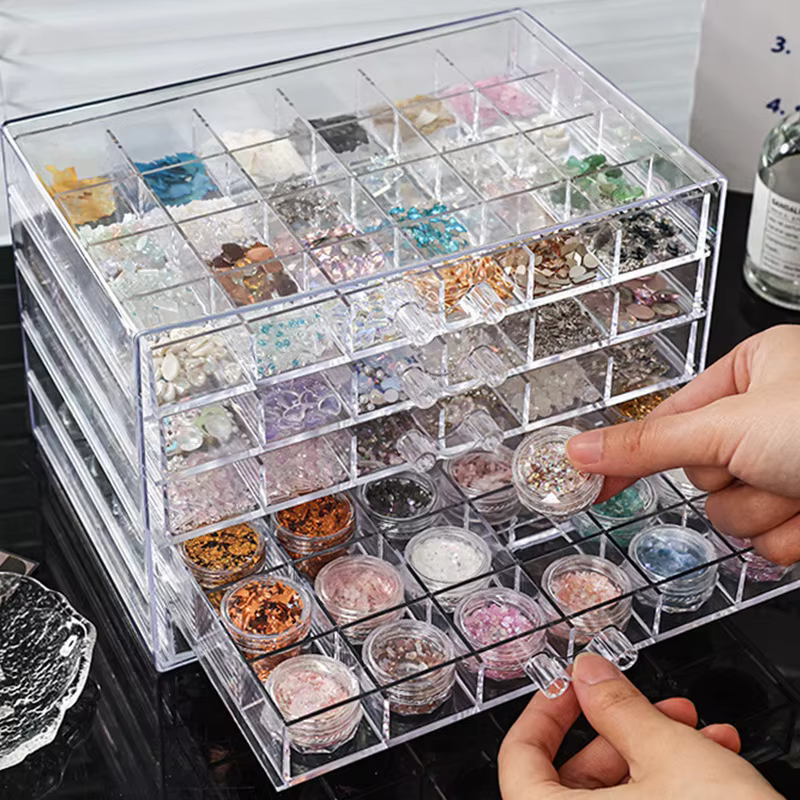Boîte de rangement transparente en acrylique, 72/79/120 grilles, compartiment de rangement pour Nail