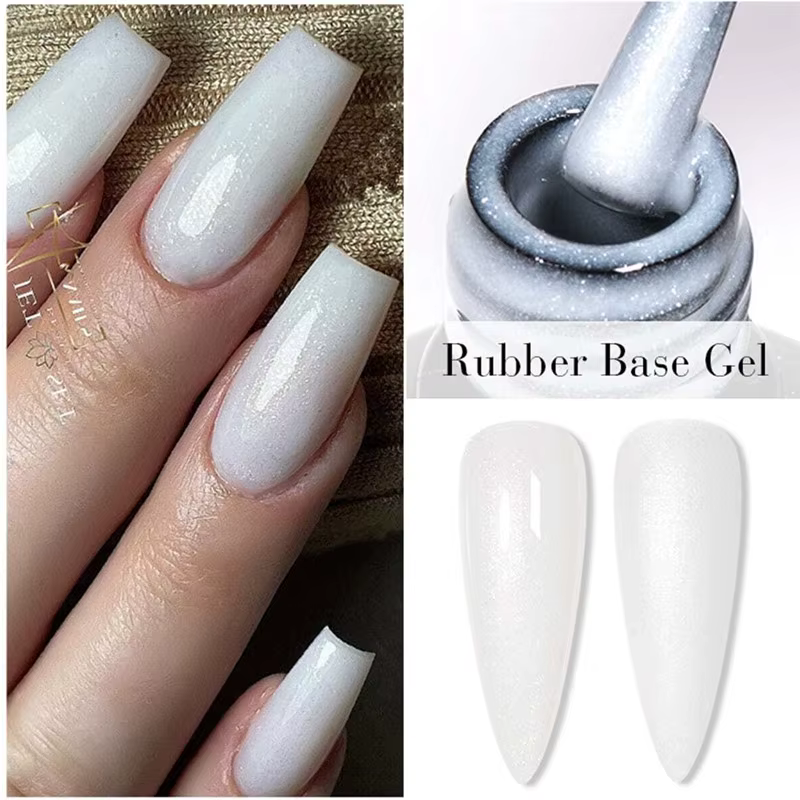 Vernis Gel à Base de caoutchouc à paillettes, 7ml, rose et blanc, à tremper, UV LED, auto-nivelant, 