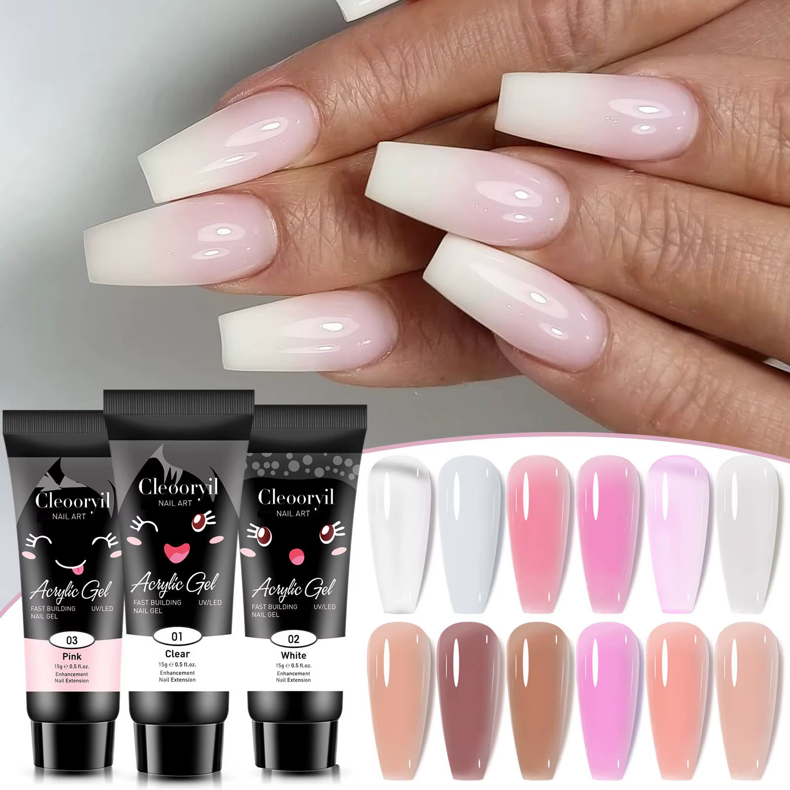 Gel d'extension d'ongles en Poly acrylique, 15ml/30ml, pour construire des ongles, UV LED, Extension