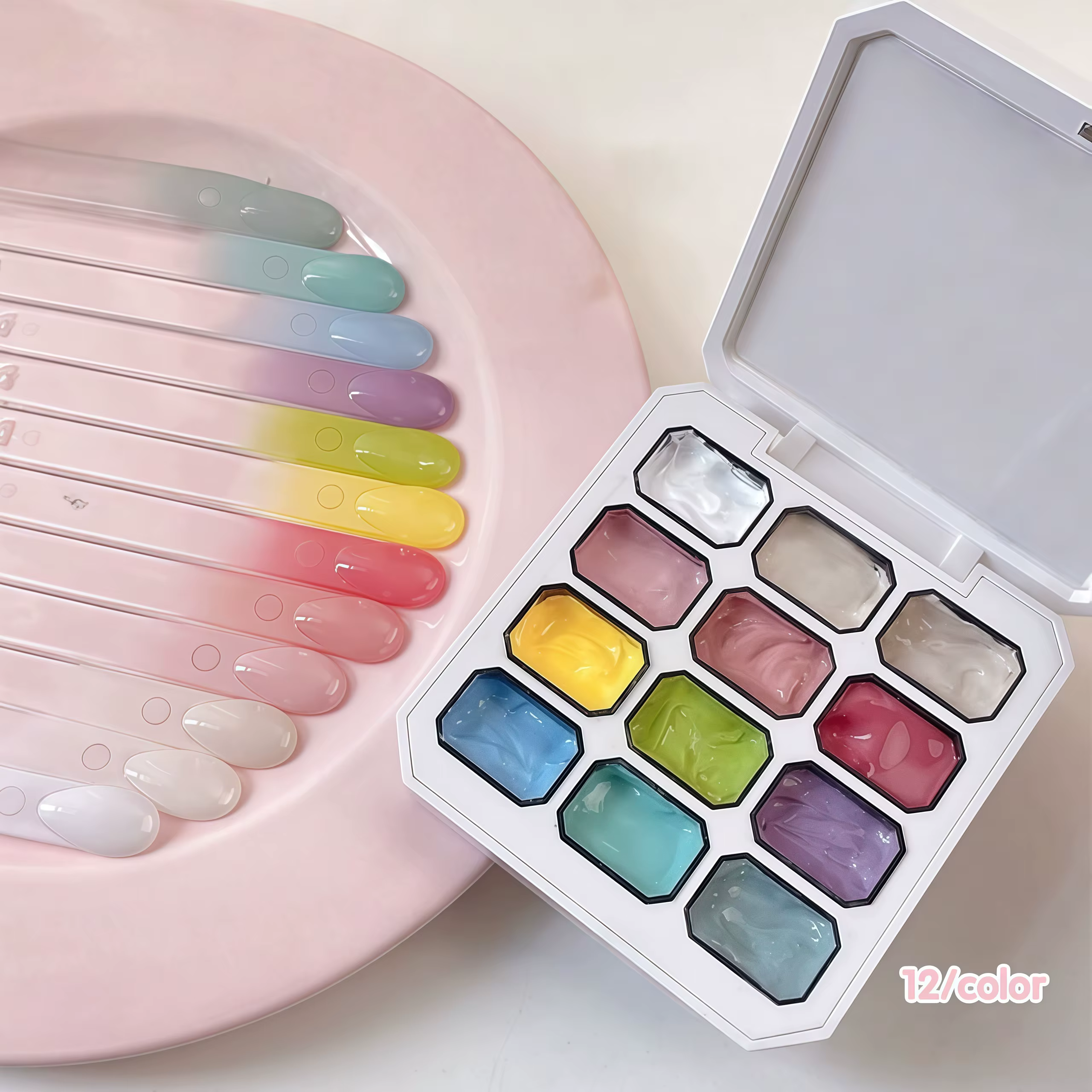 Baume à ongles en gel solide 12 couleurs, haute saturation scintillante, pour ongles LED, design d'o