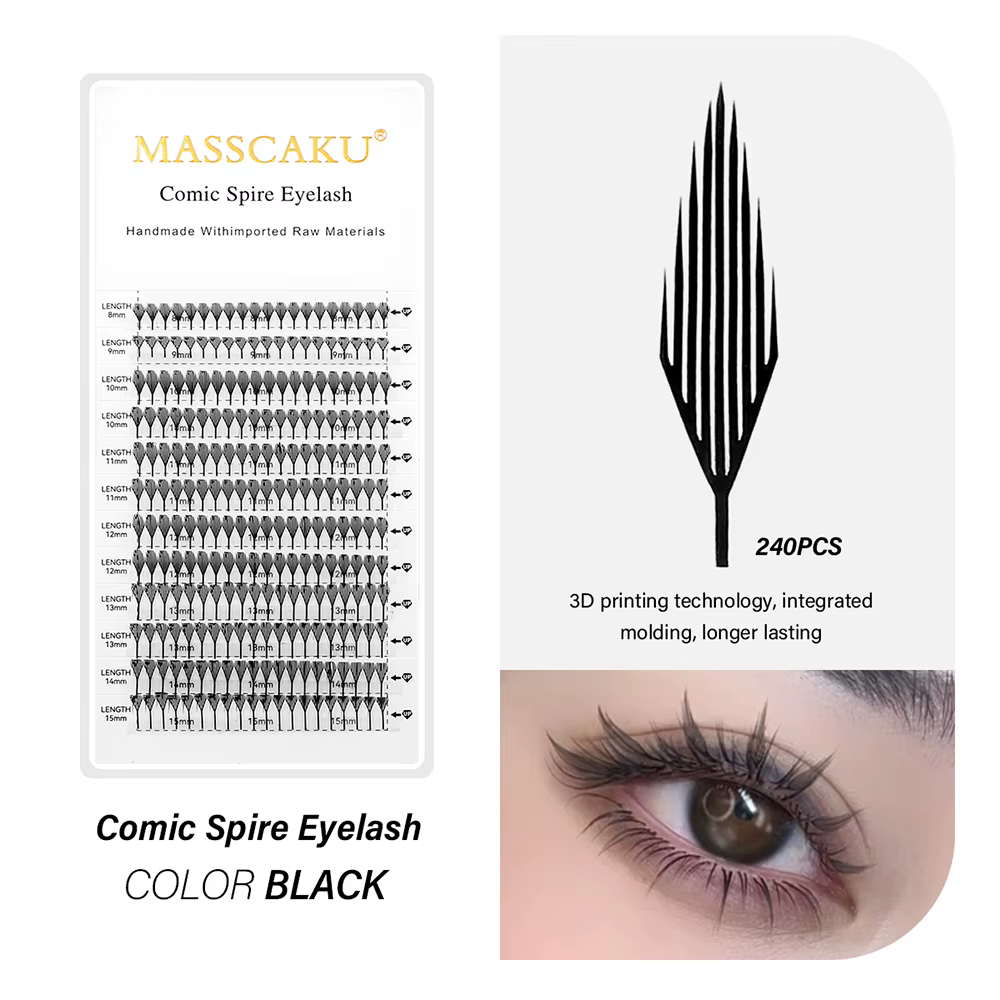 MASSCAKU 0.05mm d'épaisseur vison synthétique Manga Anime bande dessinée flèche cils 8-15mm mélange