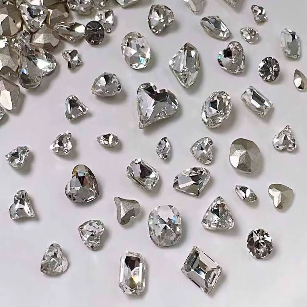 Strass 3D K9 en cristal blanc brillant pour Nail Art, formes mixtes, fond pointu, diamants en verre,