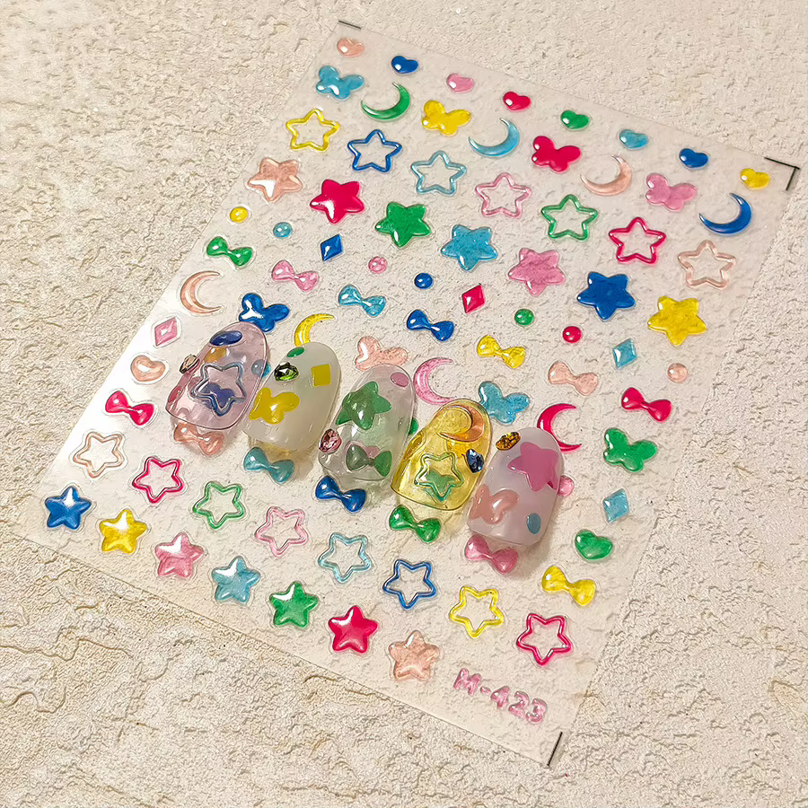 5D mignon lune étoile coeur papillon arc ongles autocollants de haute qualité étoile lune papillon N