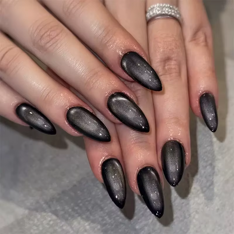 24 pièces brillant rouge oeil de chat presse sur ongles couverture complète couleur nue portable ama
