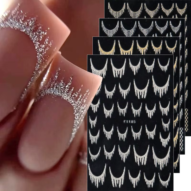Autocollants réfléchissants à paillettes pour Nail Art français, ligne de pampilles scintillantes en