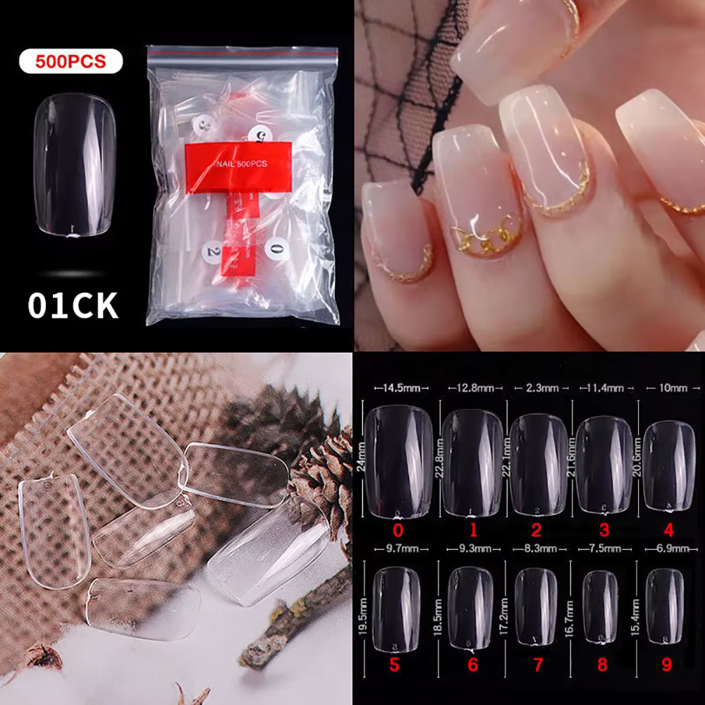 500 pièces faux ongles conseils court carré Transparent faux ongles couverture complète ongles brico