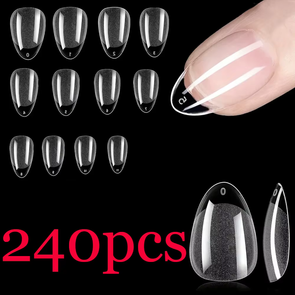 Pointes d'ongles courtes en amande pour gel souple, pré-façonnées, pointes d'ongles en acrylique, de