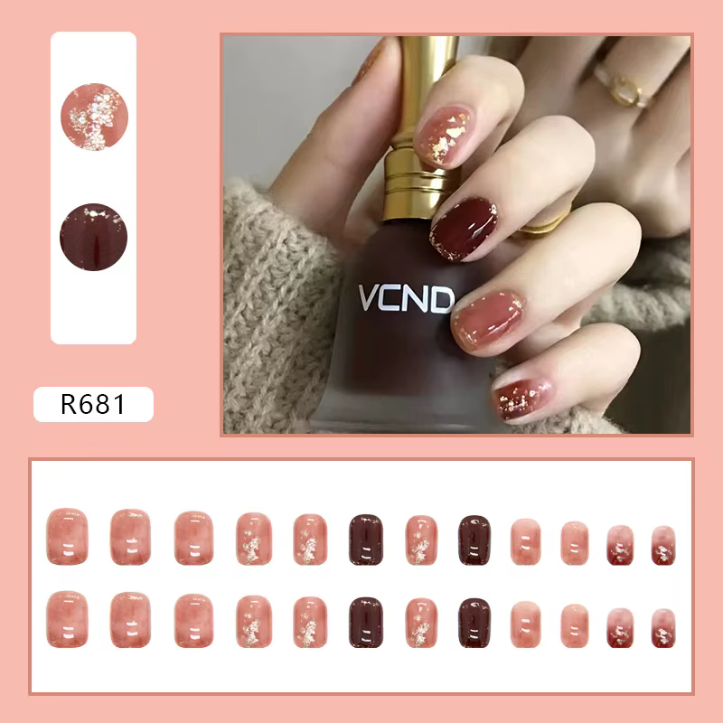24 faux ongles rouges à presser avec breloques, courts, pour printemps-été, réalistes, simples, arti
