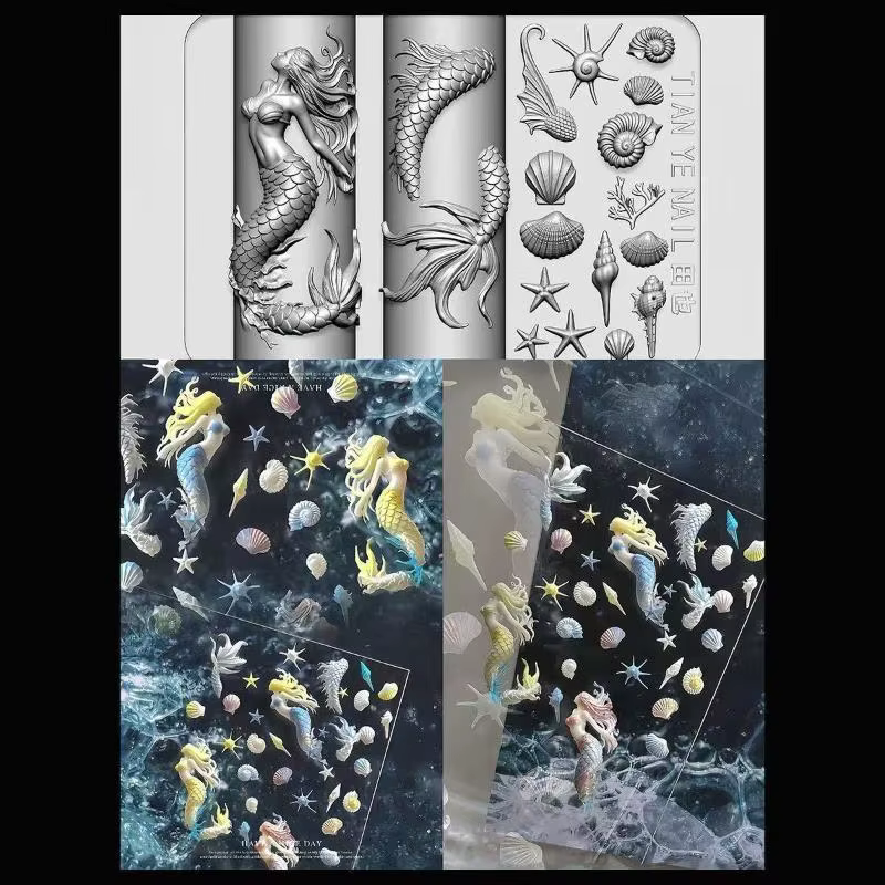 Modèles de sirène d'océan en Silicone souple 3D, boutons Koi de poisson rouge sculptés, moule d'art