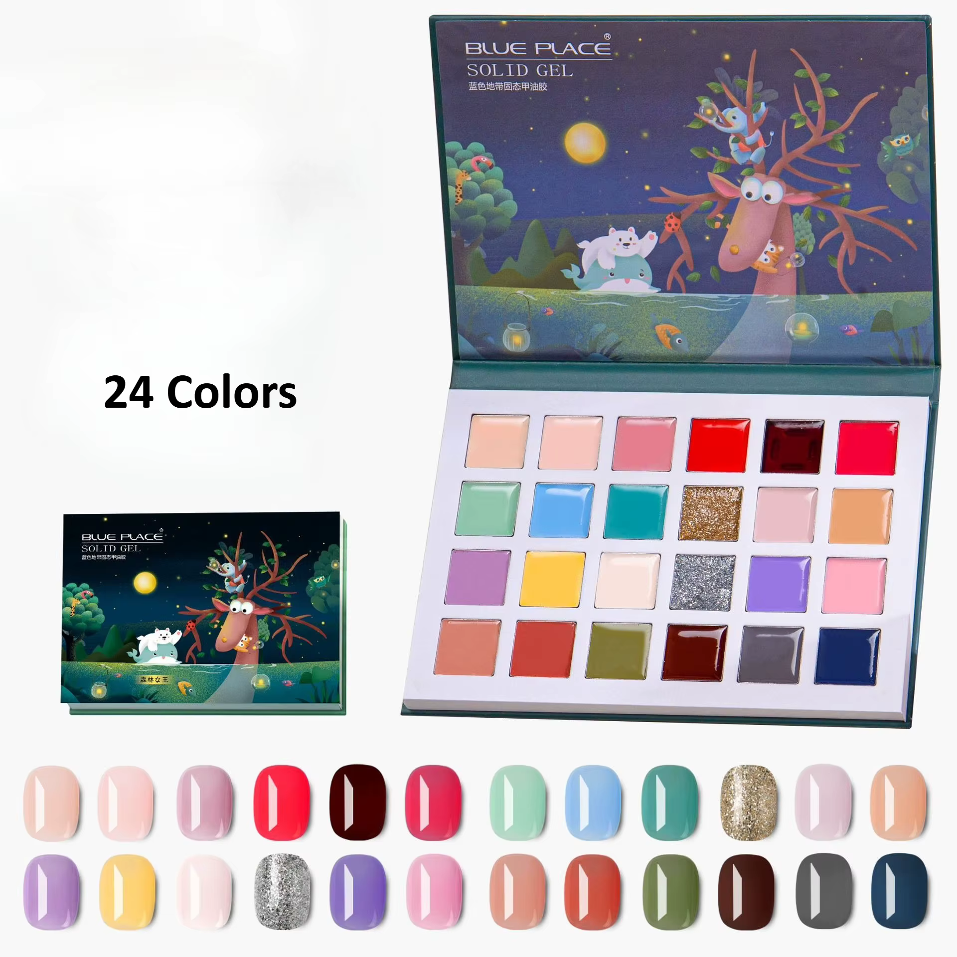 Vernis à ongles Gel crème solide 24 couleurs, Palette de Style ombre à paupières de couleur bleue de