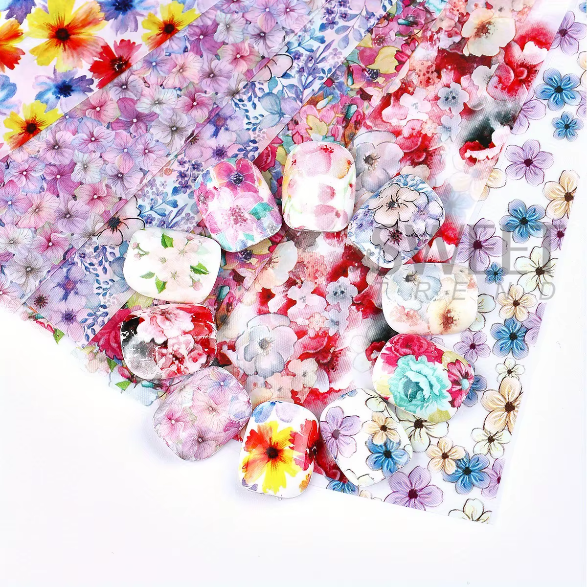 Feuilles d'autocollants de transfert pour ongles, grappes de fleurs, Design Floral Vintage, papier c