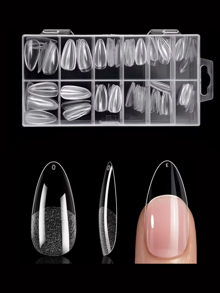 Pointes d'ongles en forme d'amande de taille moyenne - 120 pièces, 12 tailles, acrylique transparent
